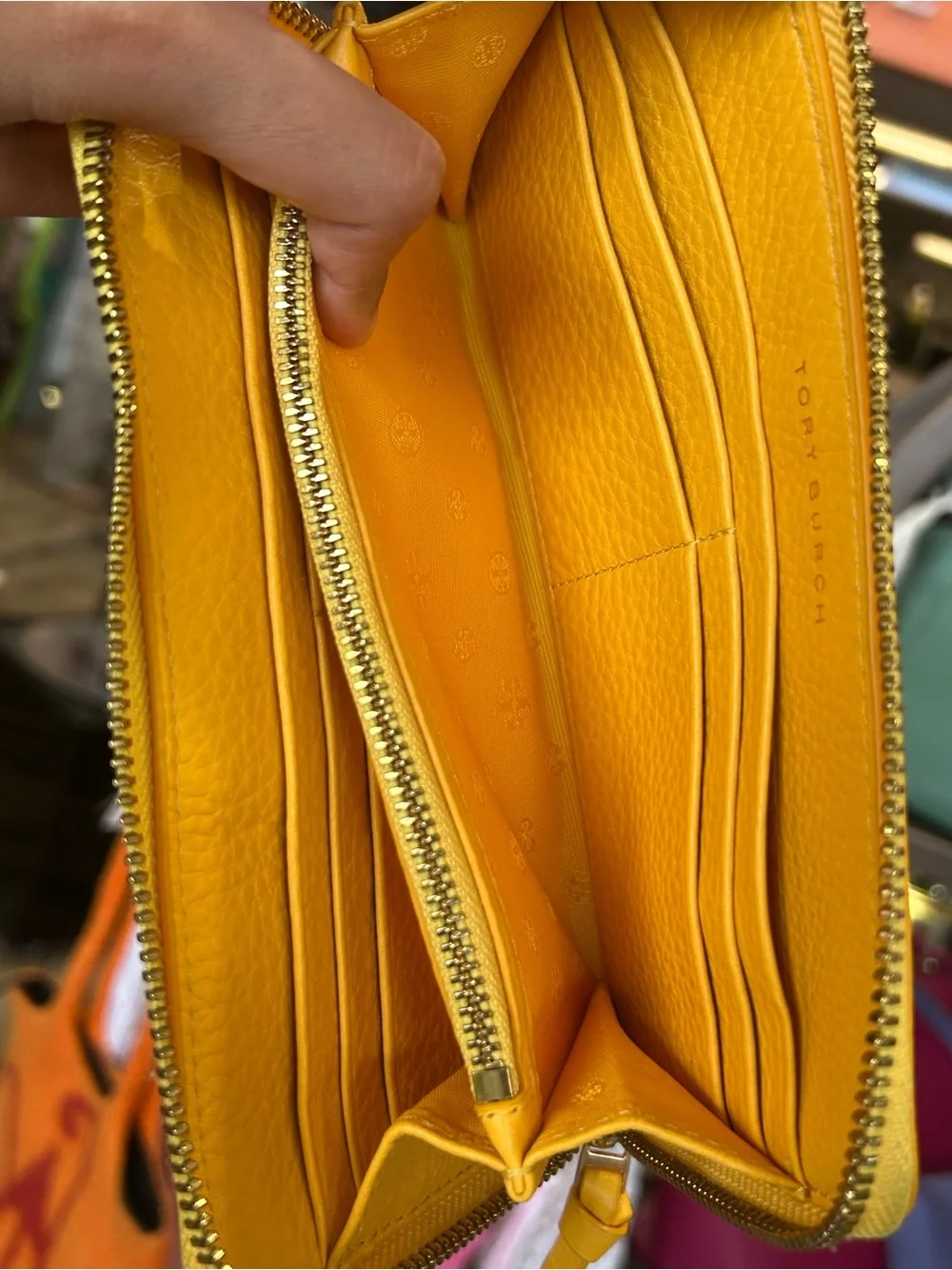 Yellow Tory Burch Britten Zip Continental Leather Wallet